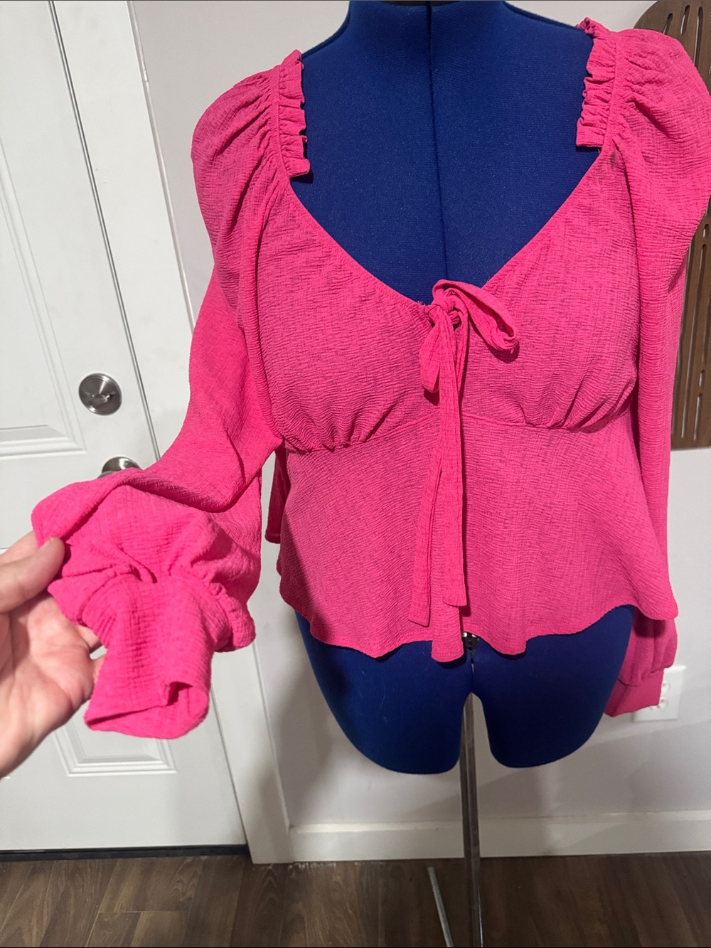 ARULA Hot Pink Tie-Front Peasant Blouse